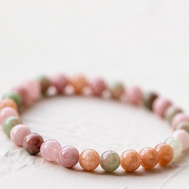 Blush Moss Salt Agate Bracelet close bead detail thumbnail