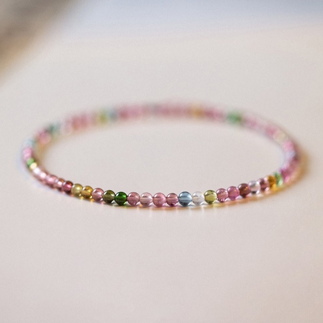 Fine Rainbow Tourmaline Bracelet close bead detail thumbnail