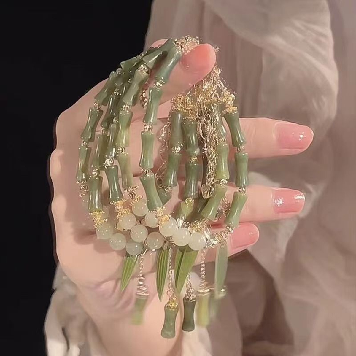 Green Bamboo Butterfly Bracelet wrist styling thumbnail