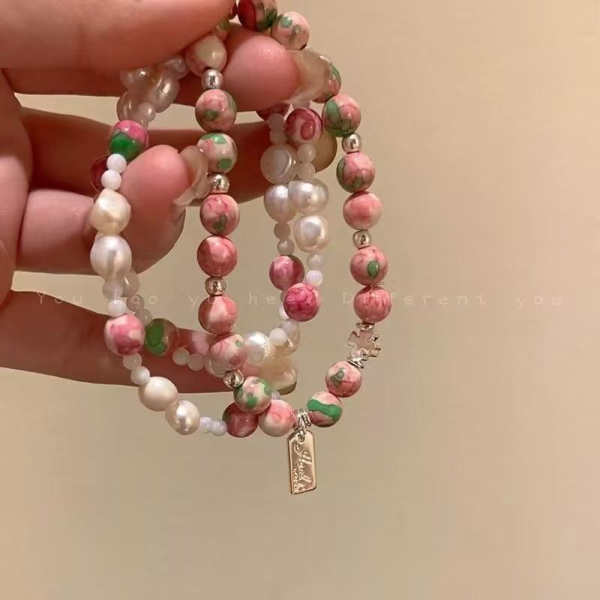 Sakura Pearl Bead Bracelet flat lay detail thumbnail