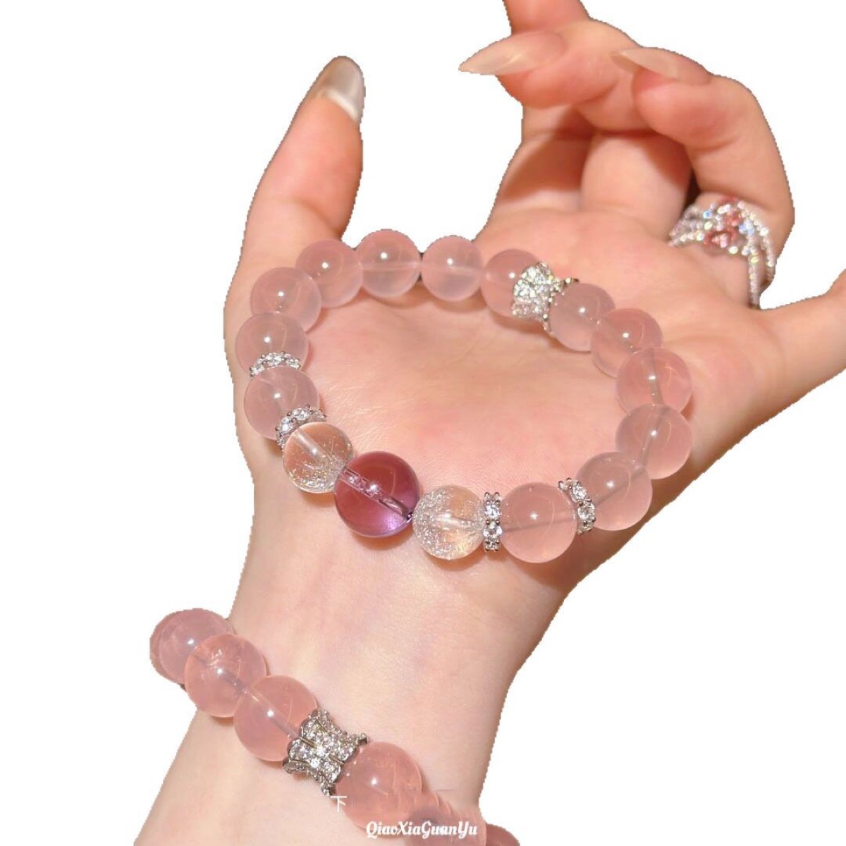 Blush Rose Crystal Bead Bracelet close bead detail thumbnail
