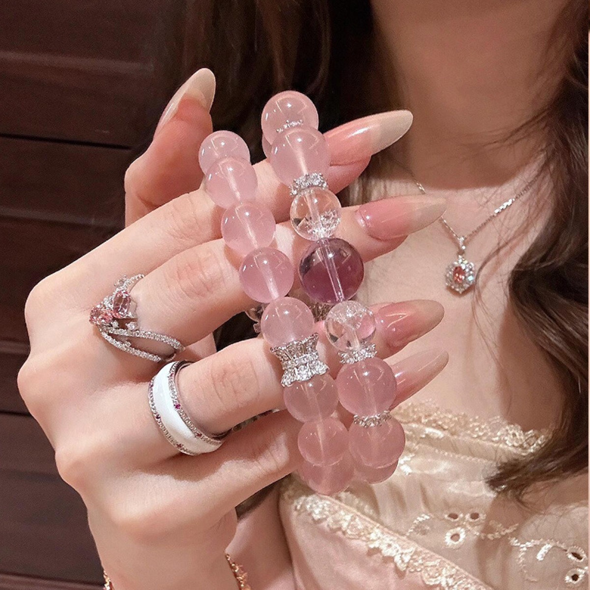 Rose Cloud Crystal Bracelet wrist styling thumbnail