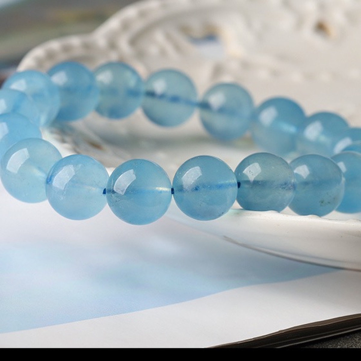 Glacier Blue Aquamarine Bracelet close bead detail thumbnail