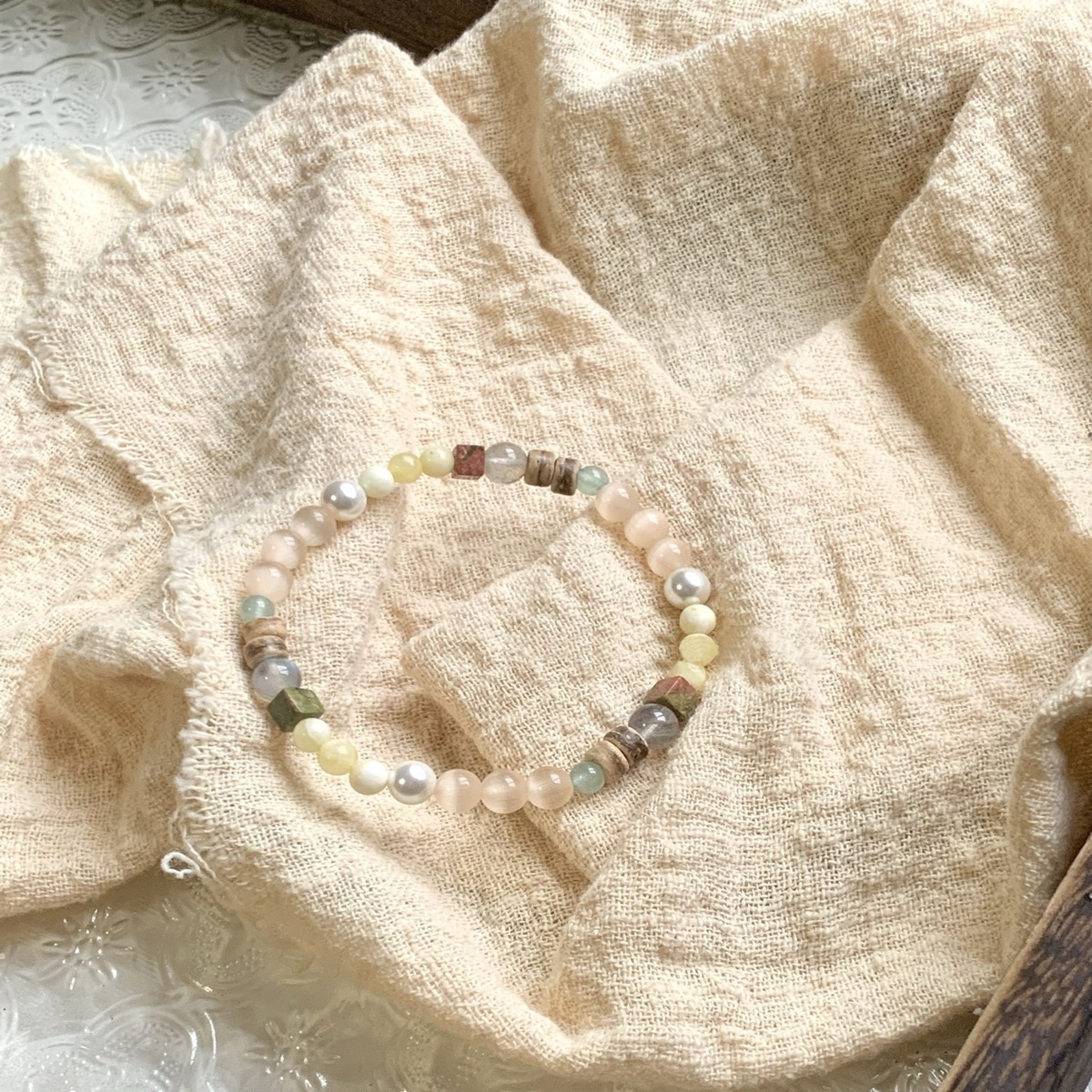 Soft Dawn Mixed Bead Bracelet close bead detail thumbnail