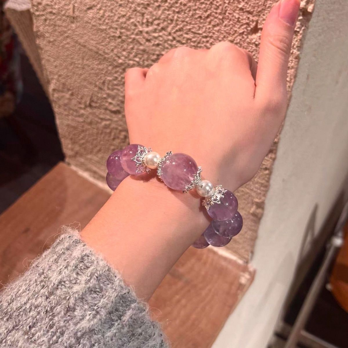 Lavender Ice Crystal Bracelet close bead detail thumbnail