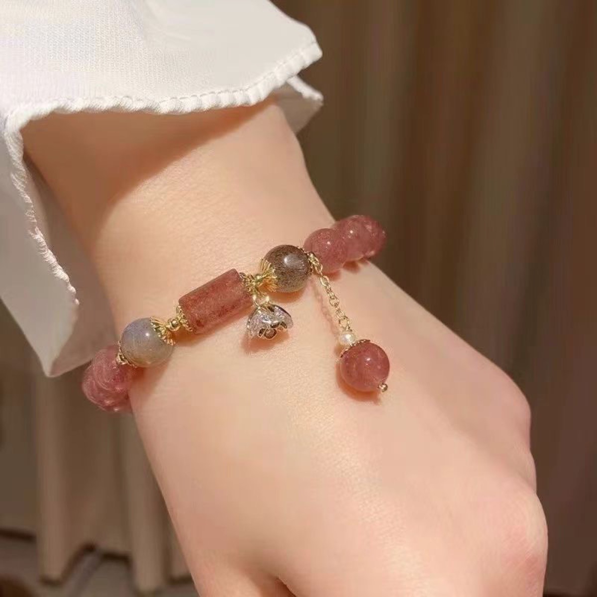 Blush Flower Stone Bracelet wrist styling thumbnail