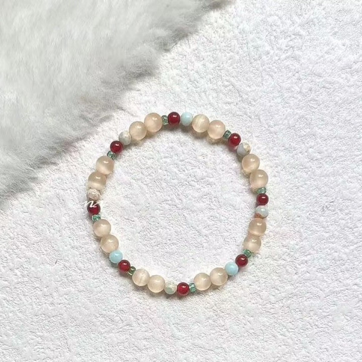 Sage Cloud Shell Stone Bracelet close bead detail thumbnail