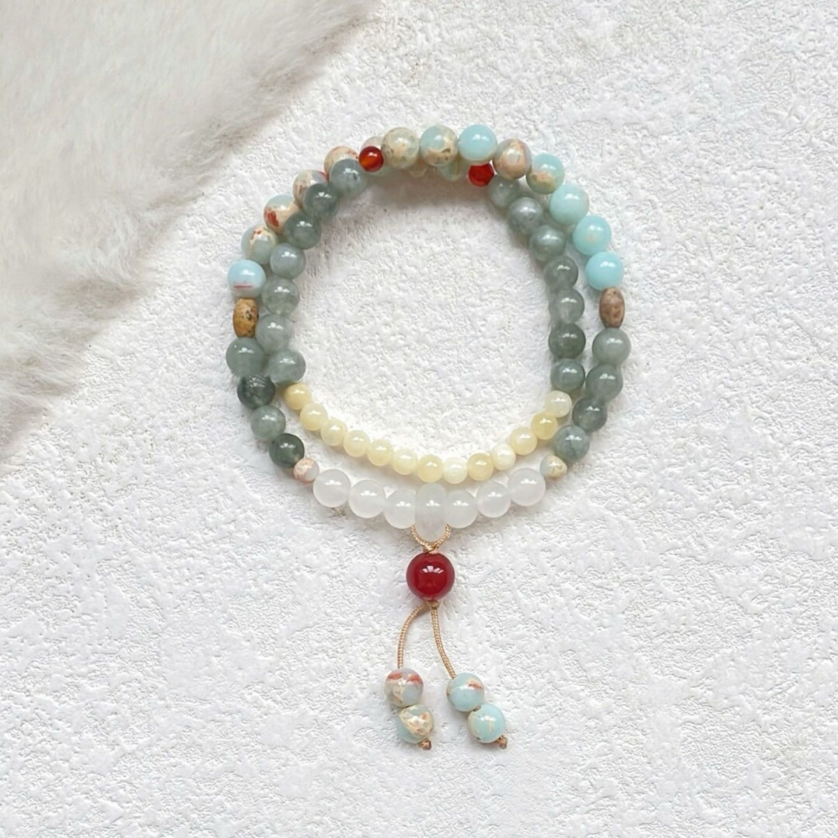 Tianshan Jade Double-Wrap Bracelet flat lay detail thumbnail