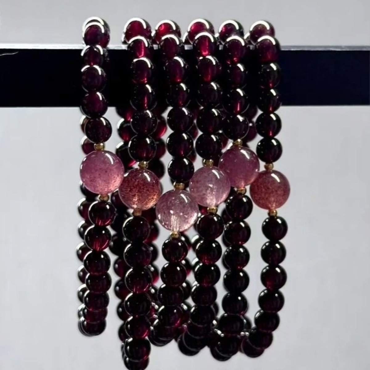 Wine Rose Garnet Wrap Bracelet close bead detail thumbnail