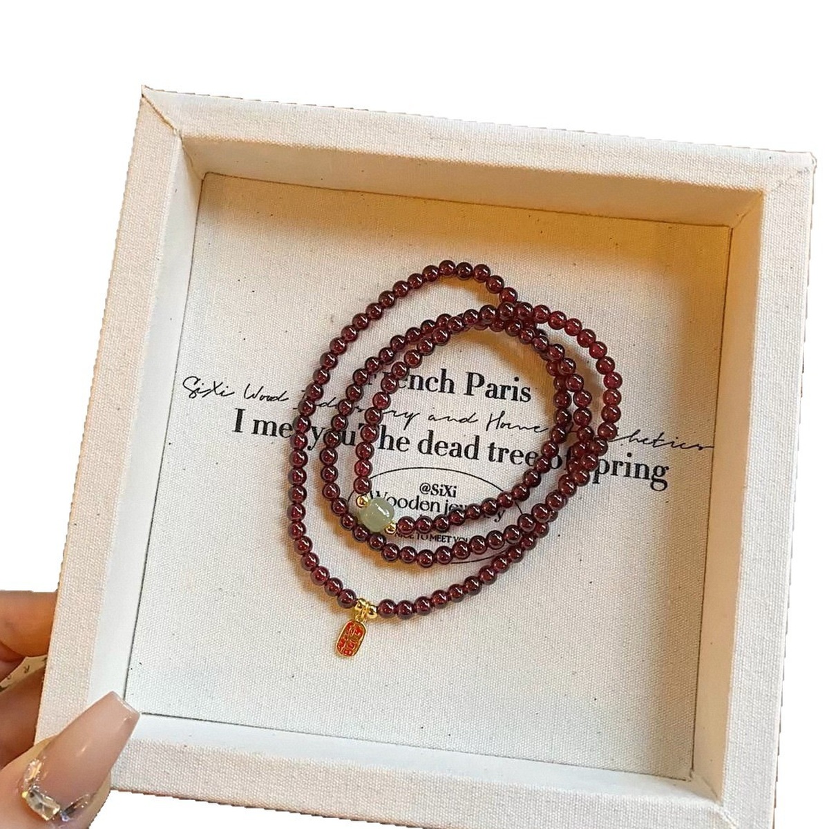 Wine Garnet Wrap Bracelet close bead detail thumbnail