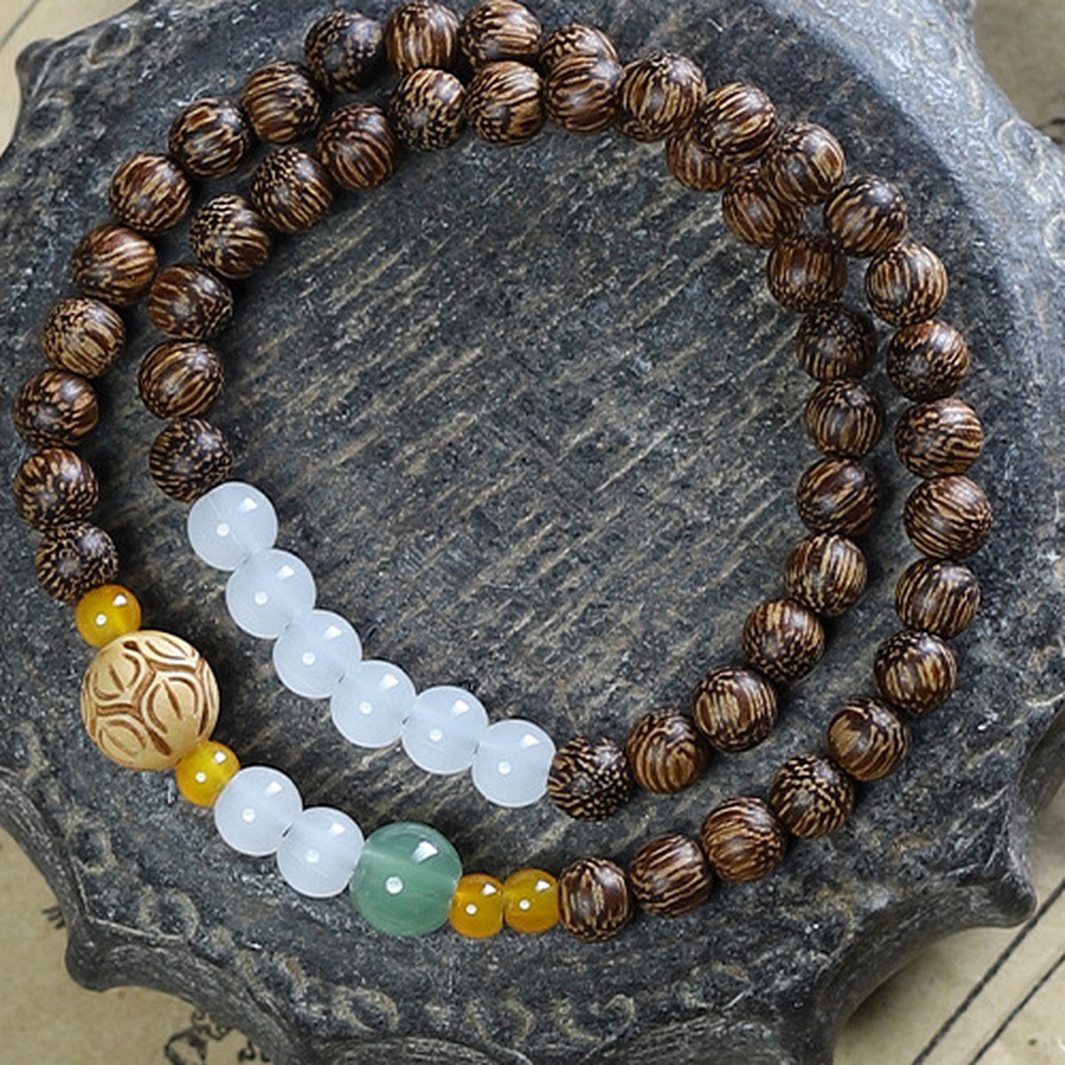 Woodgrain Prayer Bead Bracelet close bead detail thumbnail