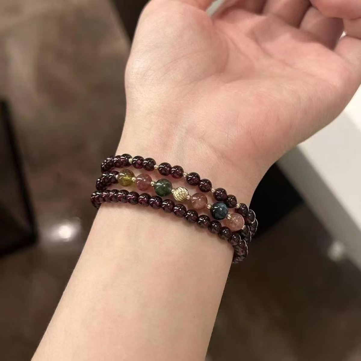 Wine Garnet Layer Bracelet wrist styling thumbnail