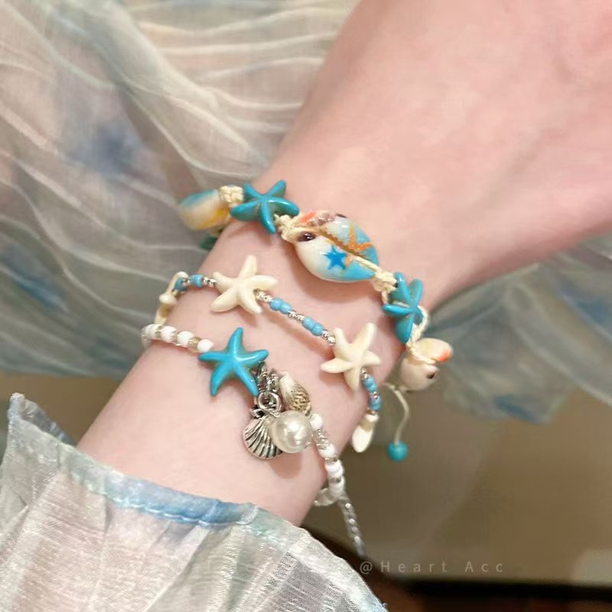 Coastal Starfish Bead Bracelet close bead detail thumbnail