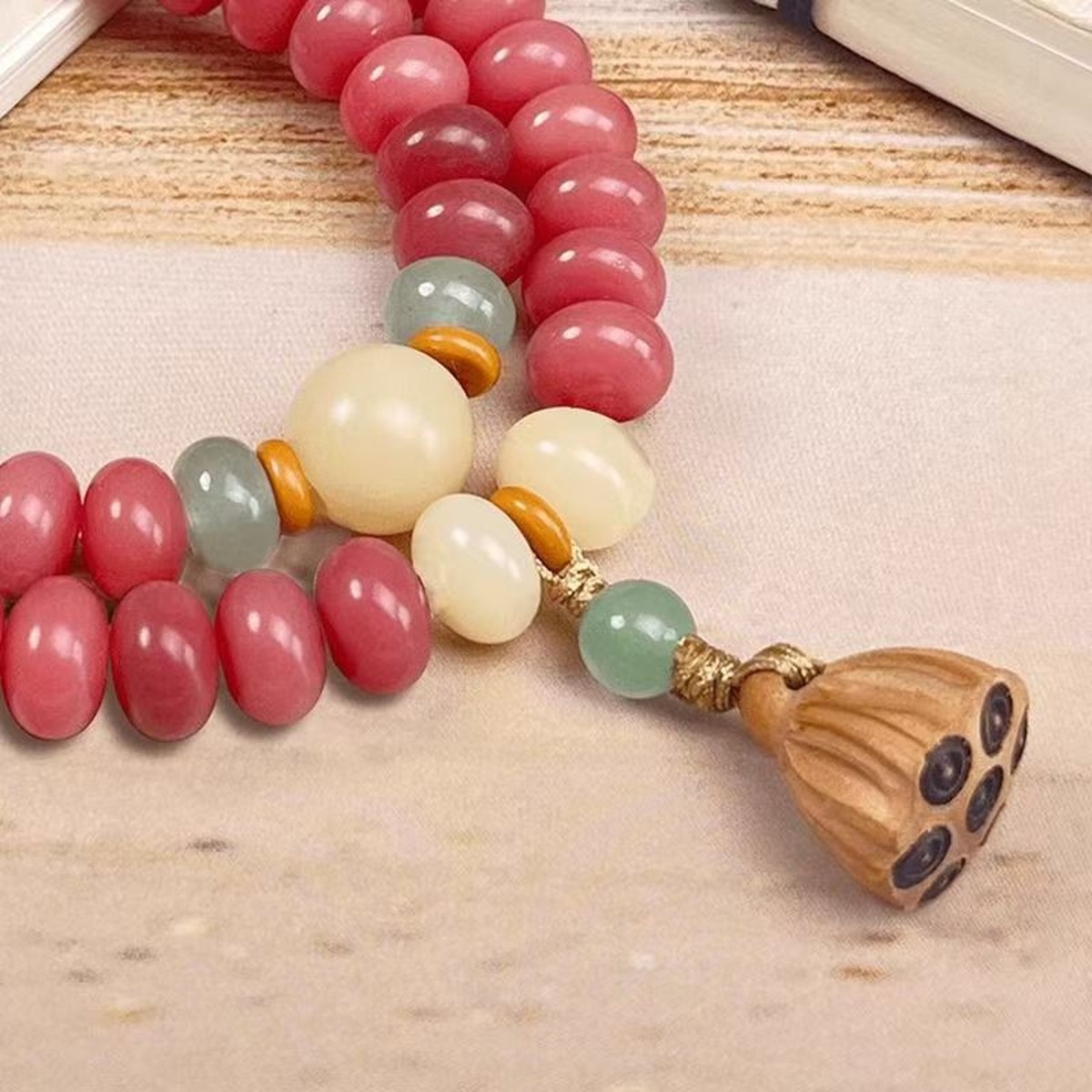 Blush Tassel Bead Bracelet wrist styling thumbnail