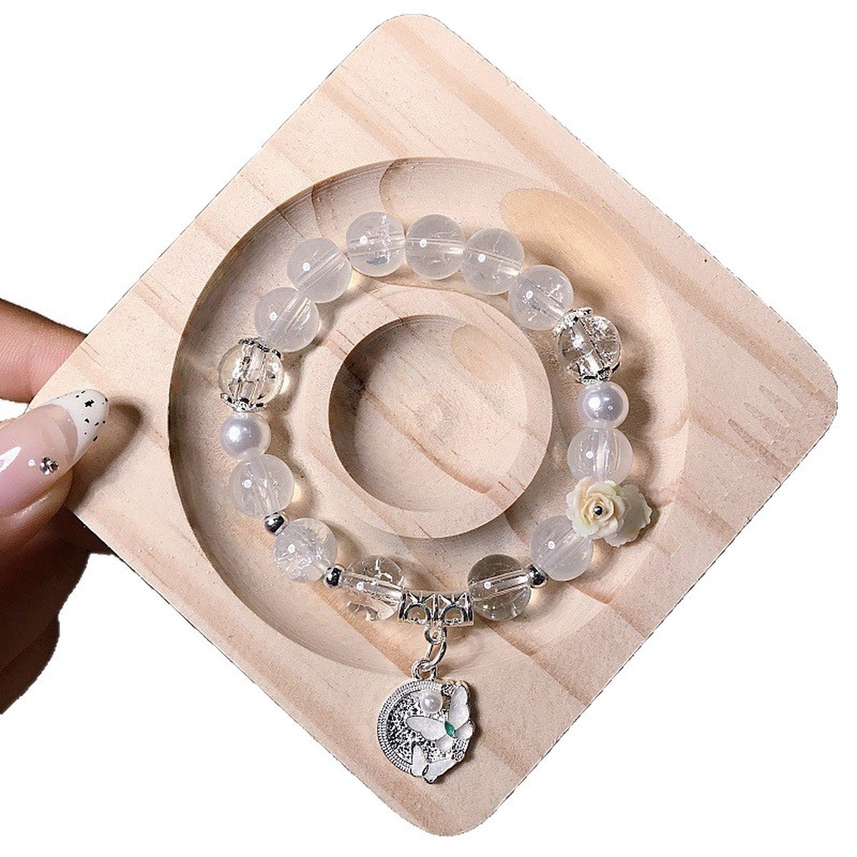 Blush Butterfly Bead Bracelet close bead detail thumbnail