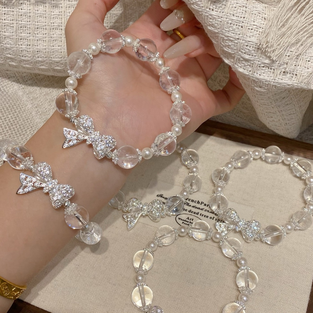 Clear Bow Crystal Bracelet close bead detail thumbnail