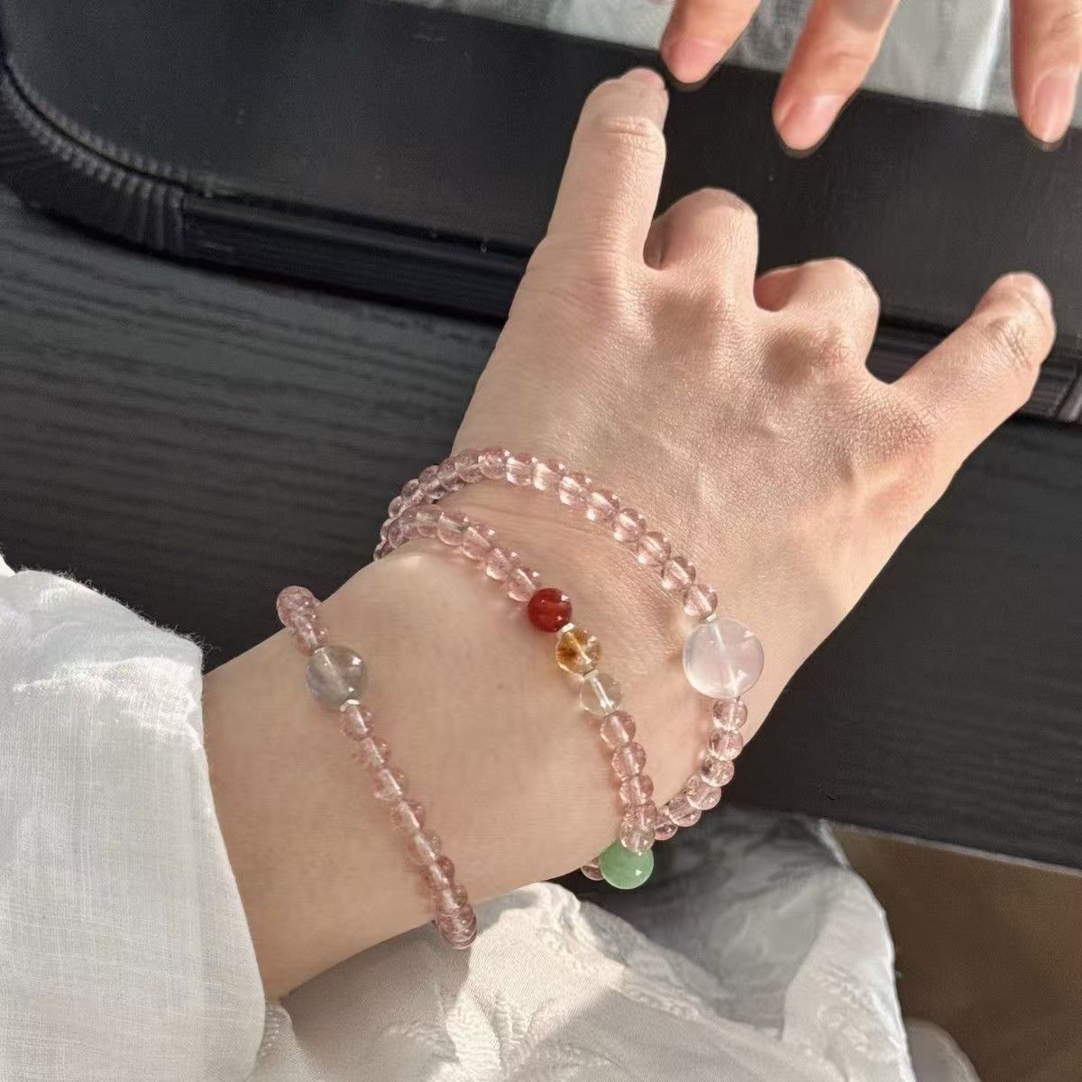 Blush Ice Strawberry Crystal Wrap Bracelet