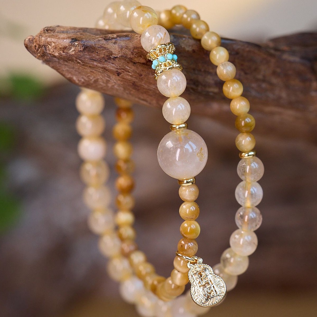Golden Rutile Double-Wrap Bracelet flat lay detail thumbnail