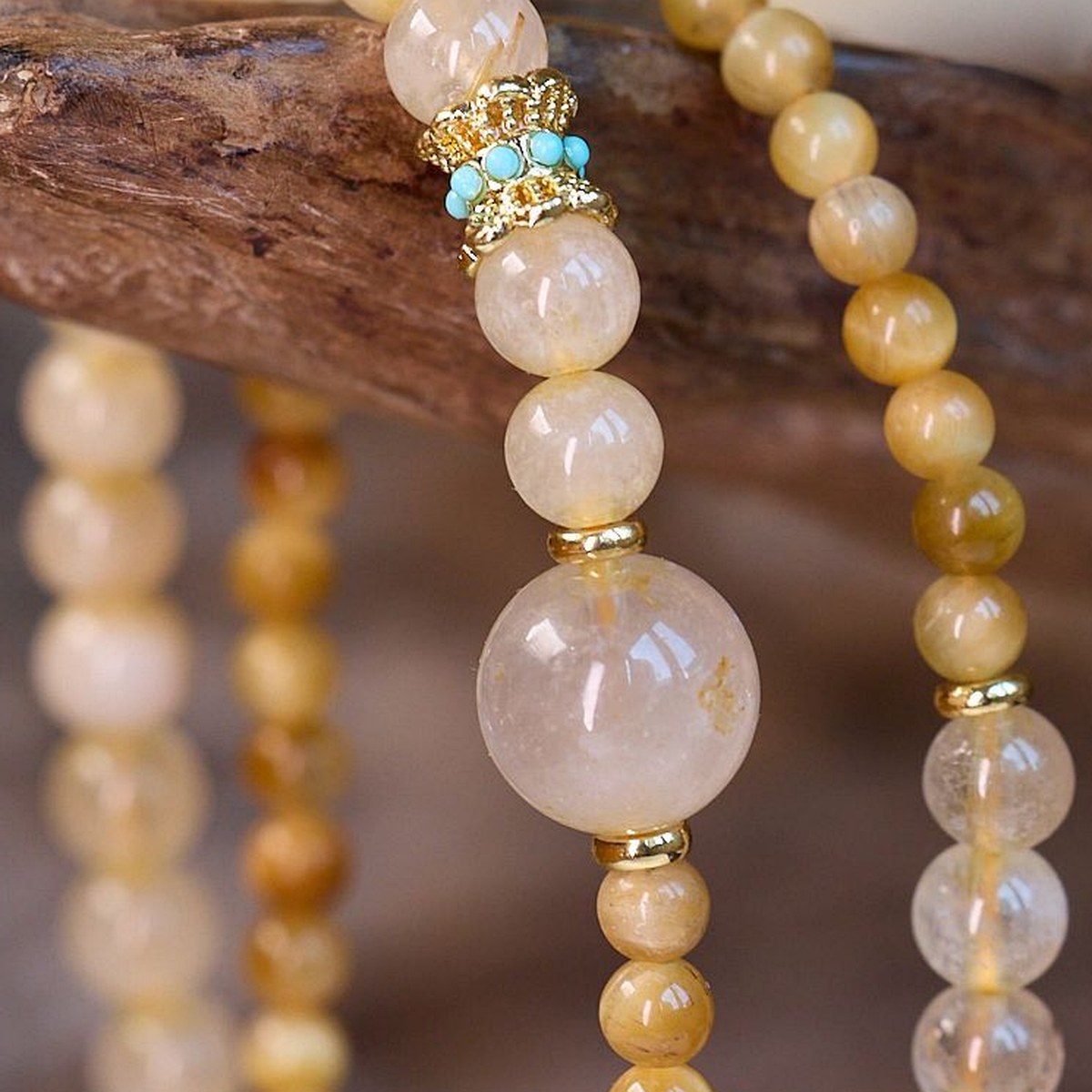 Golden Rutile Double-Wrap Bracelet close bead detail thumbnail