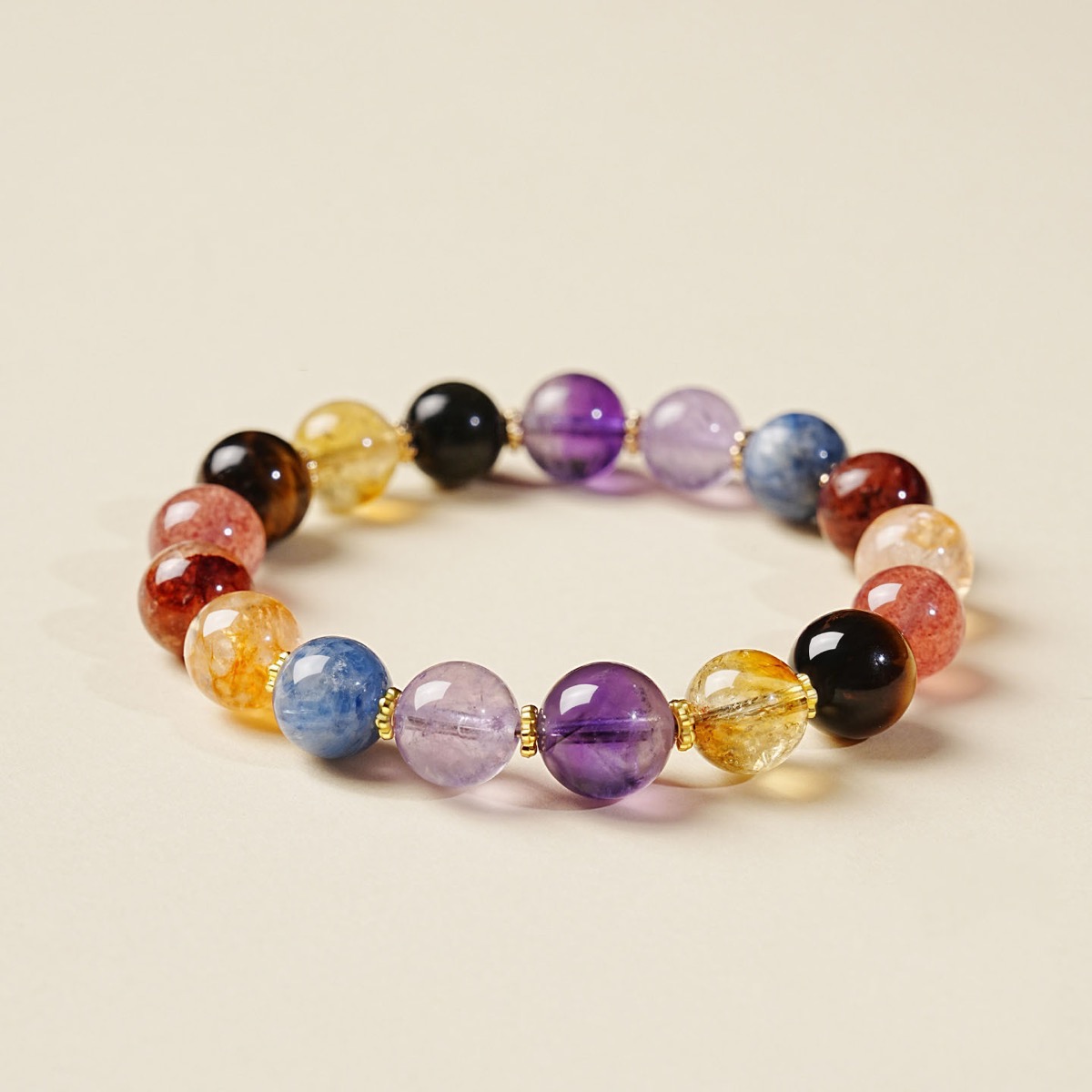 Mixed Color Stone Bead Bracelet flat lay detail thumbnail