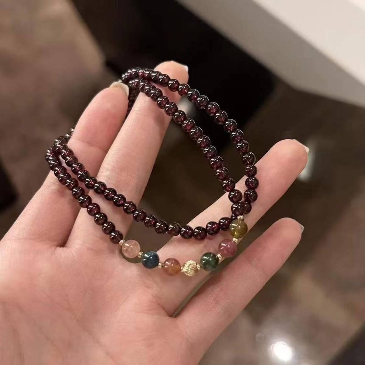 Wine Garnet Layer Bracelet